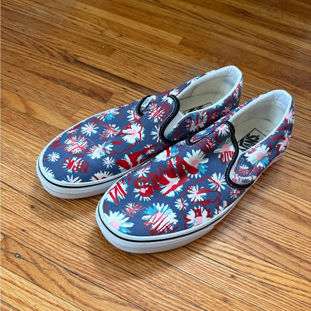 Vans Kids Floral Blue Slip-On Sneakers